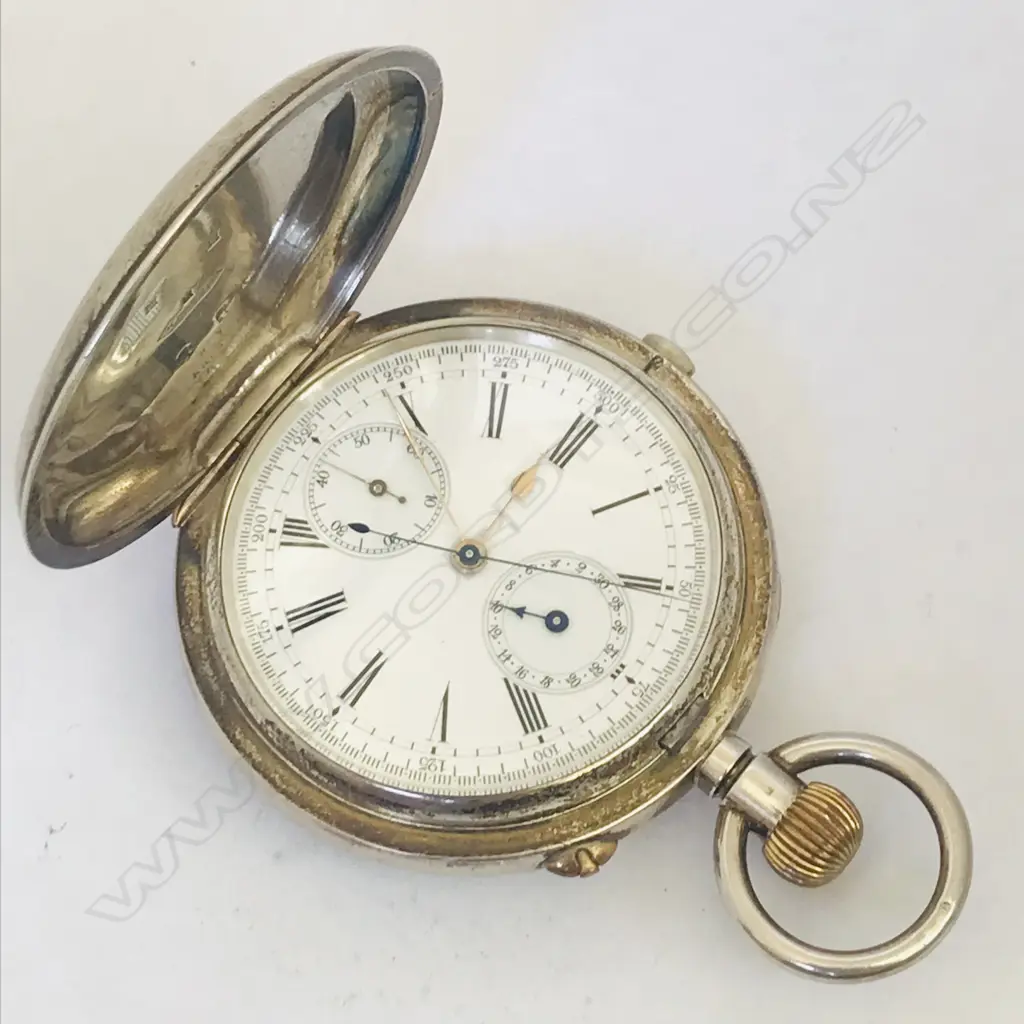 Swiss silver hunter chronograph pocket watch Image 1++