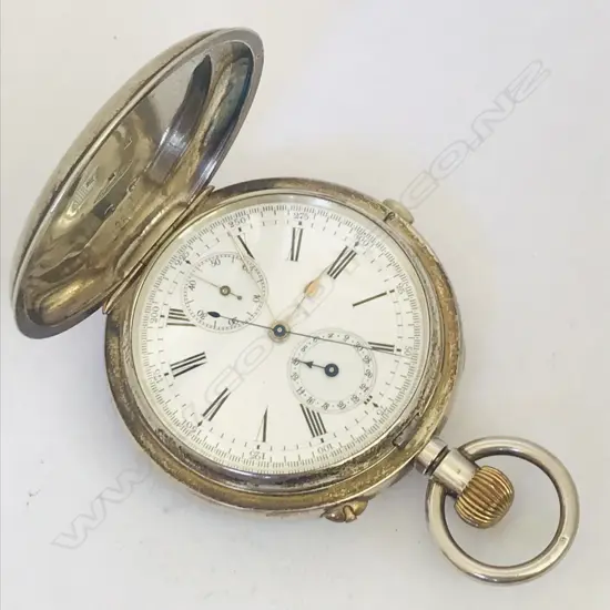 Swiss silver hunter chronograph pocket watch