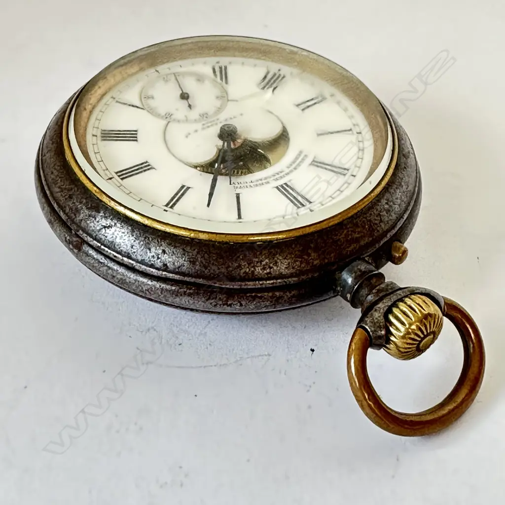 Rare gun metal cased dual dial ‘Calendrier Breveté’ pocket watch by J Verhagen & Co Koeln, (Cologne), c.1890, AS-IS. Image 1++