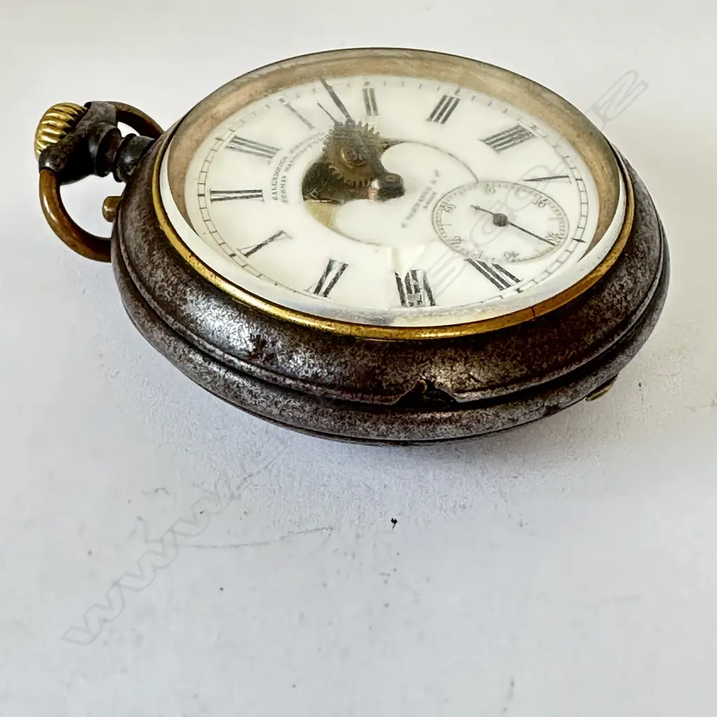 Rare gun metal cased dual dial ‘Calendrier Breveté’ pocket watch by J Verhagen & Co Koeln, (Cologne), c.1890, AS-IS. Image 1++