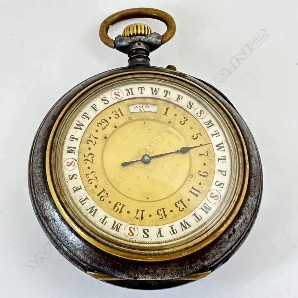 Rare gun metal cased dual dial ‘Calendrier Breveté’ pocket watch by J Verhagen & Co Koeln, (Cologne), c.1890, AS-IS. Image 1++