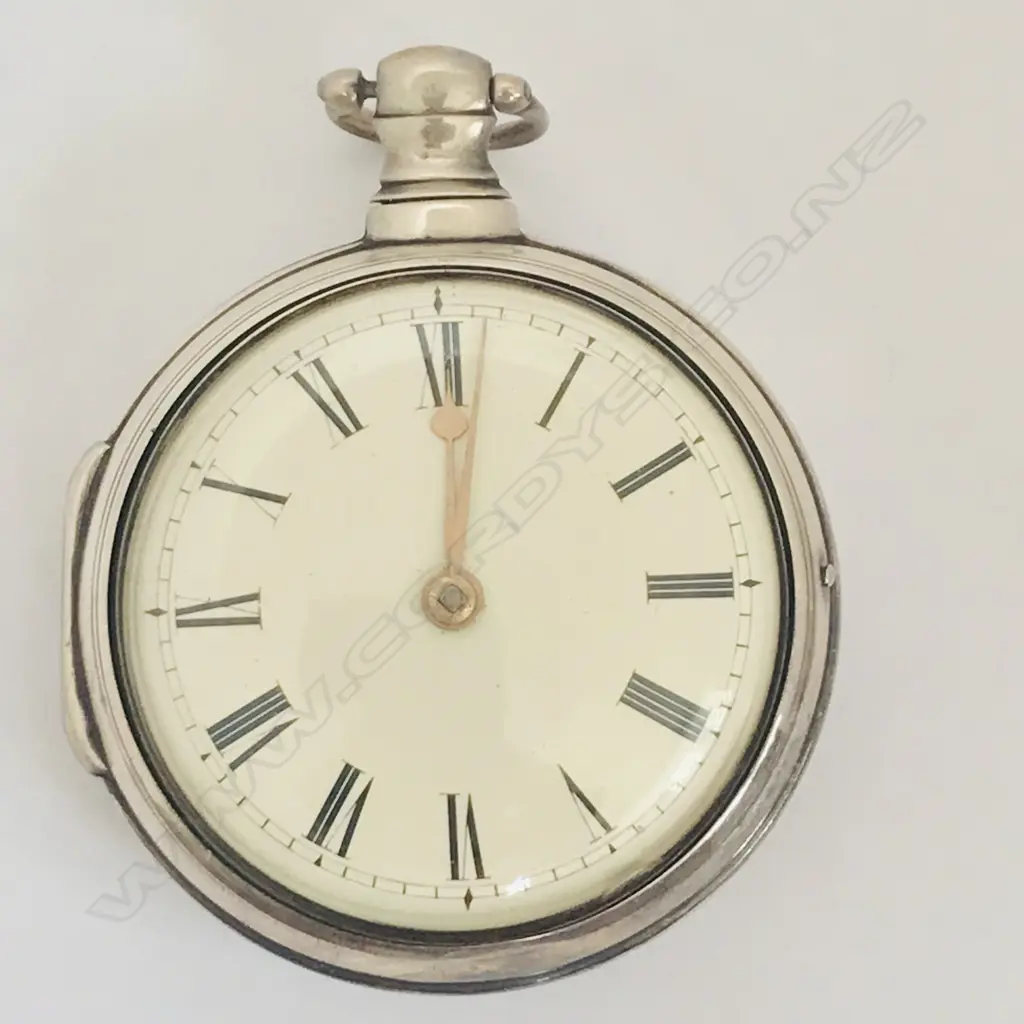 Silver open face pair case pocket watch, by W. Hollison, London Image 1++