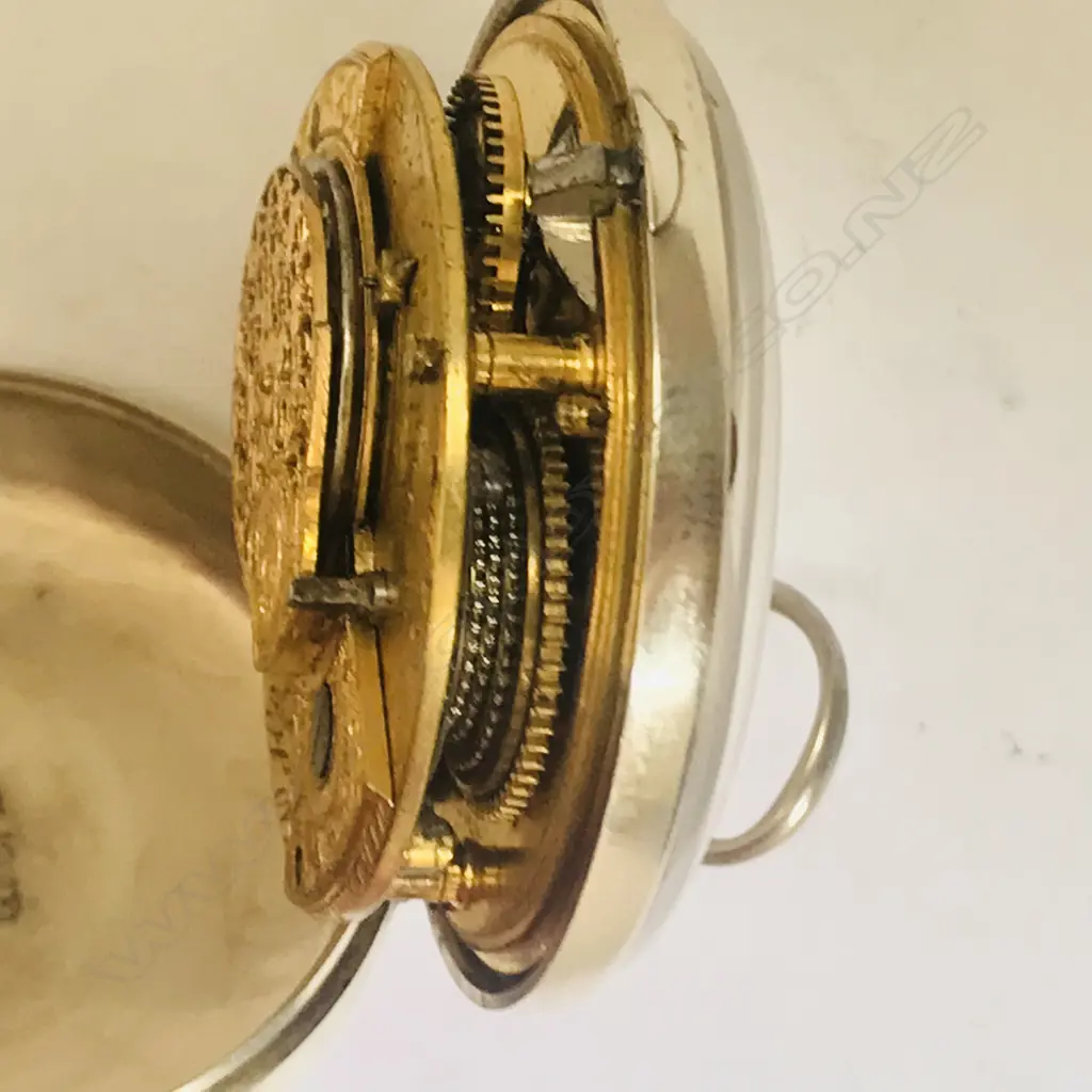 Silver open face pair case pocket watch, by W. Hollison, London Image 1++