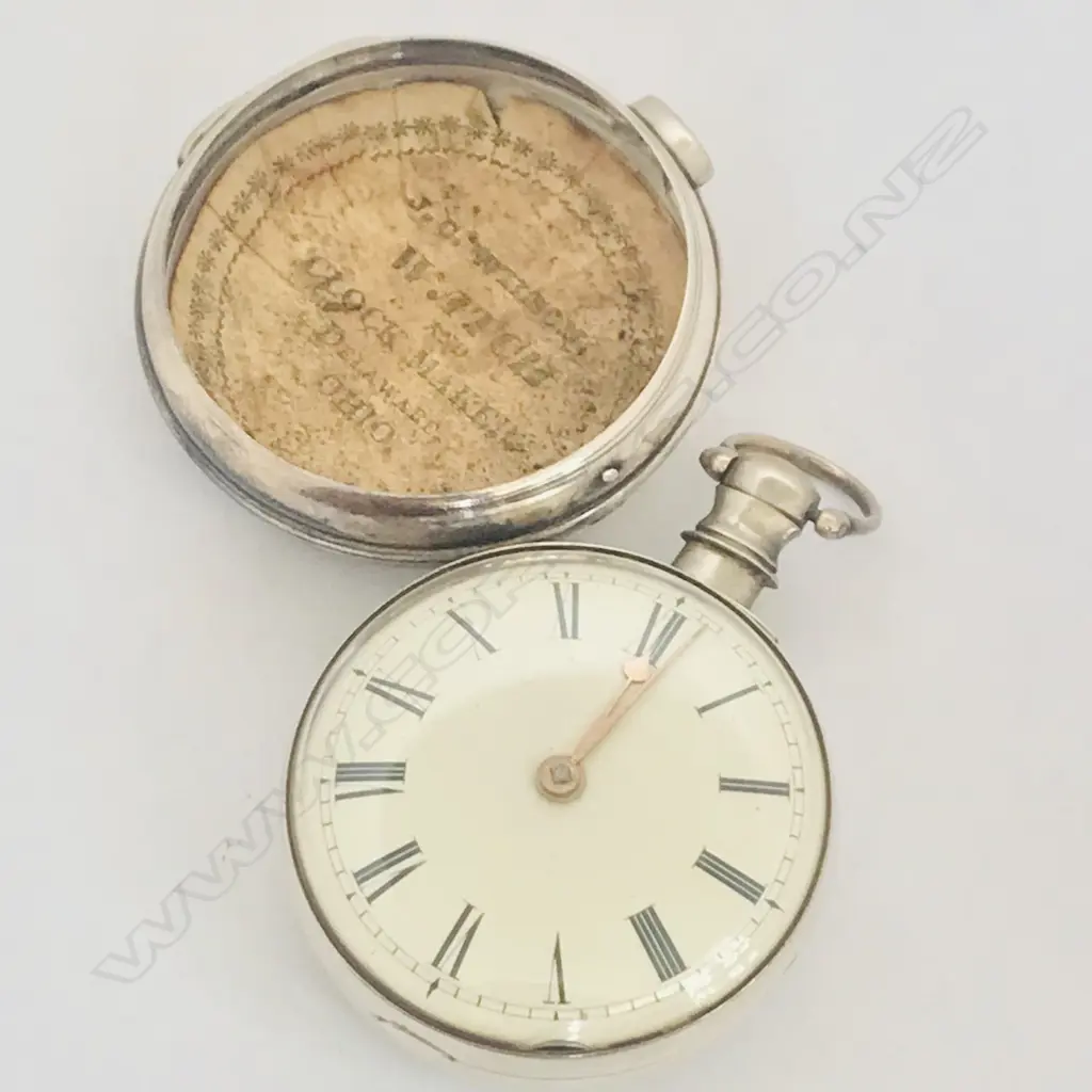Silver open face pair case pocket watch, by W. Hollison, London Image 1++