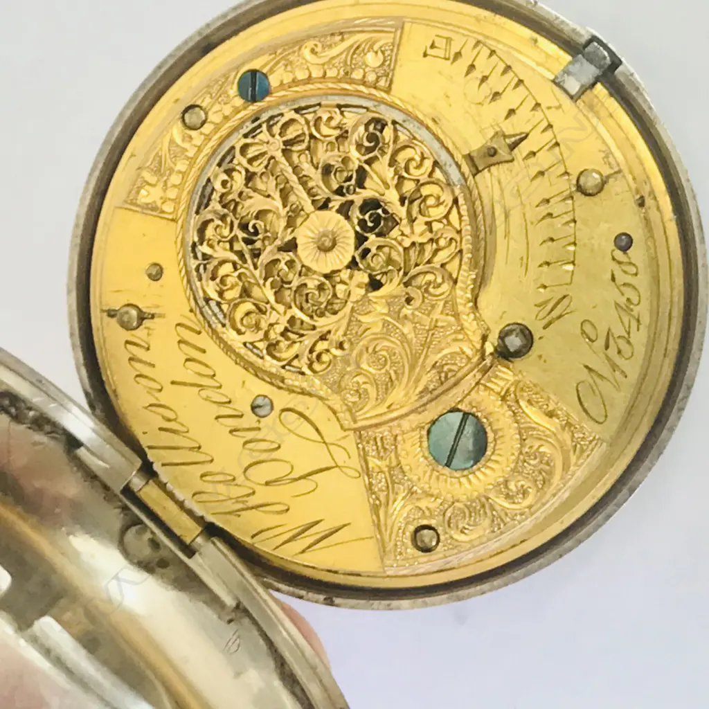 Silver open face pair case pocket watch, by W. Hollison, London Image 1++