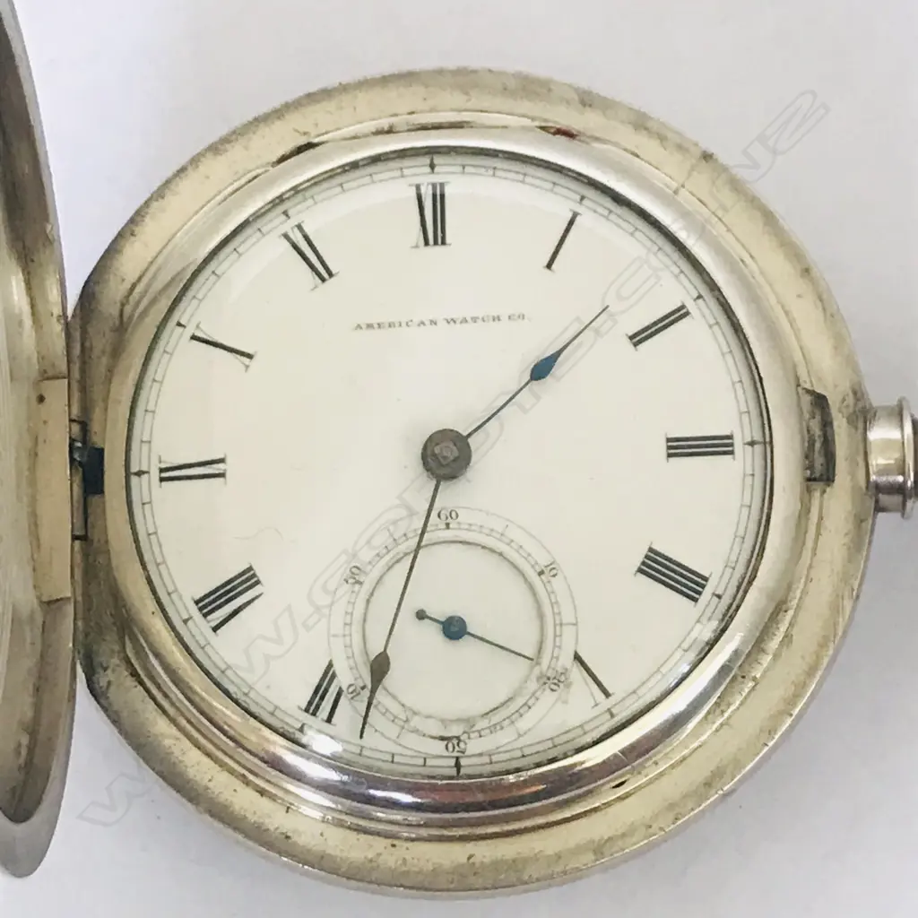 Massive coin silver cased hunter pocket watch by the American Watch Co., Waltham, Image 1++