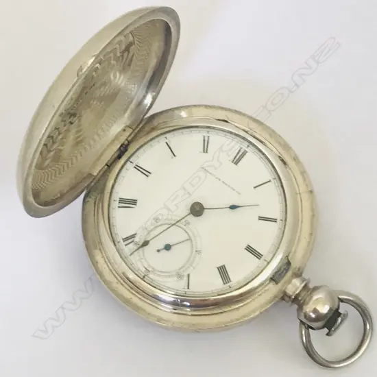 Massive coin silver cased hunter pocket watch by the American Watch Co., Waltham,