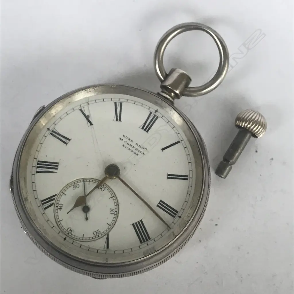 silver open face pocket watch by Lund Bros. London, number 3708 Image 1++