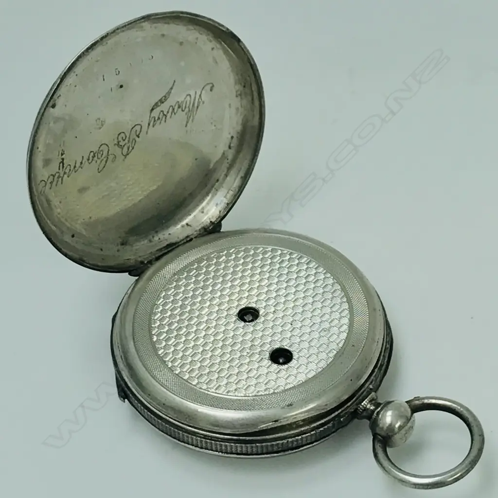 Swiss silver open face lady's pocket watch with decoratively engraved Geneva bar movement Image 1++