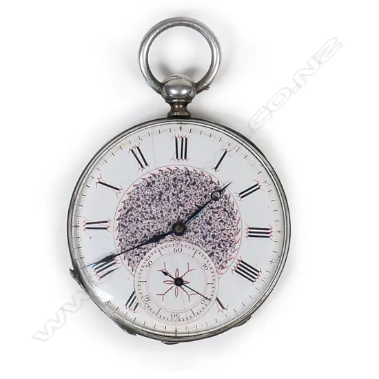 Swiss silver open face lady's pocket watch with decoratively engraved Geneva bar movement