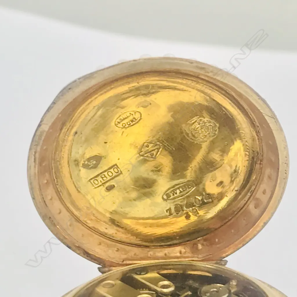 A late 19thC gilded silver lady’s fob watch with enamel decoration and set with seed pearls, Image 1++