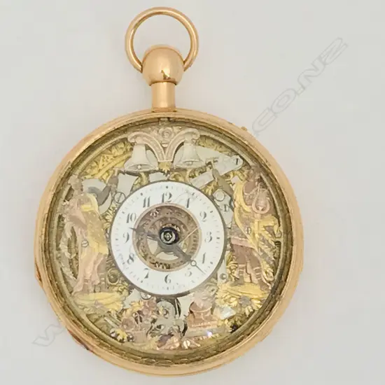 An 18ct gold, early 19thC skeletonized gold automaton watch,