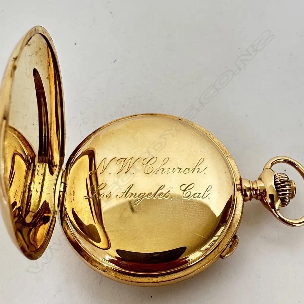 14ct gold, open face pocket watch by Spaulding & Co, Chicago, with Swiss split seconds chronograph movement, number 7375, Image 1++