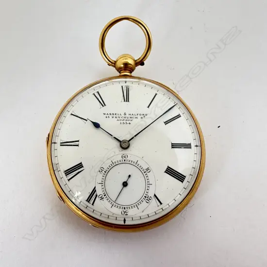 Victorian 18ct gold, open face, fusée pocket watch, by Wassell & Halford, London, number 1334