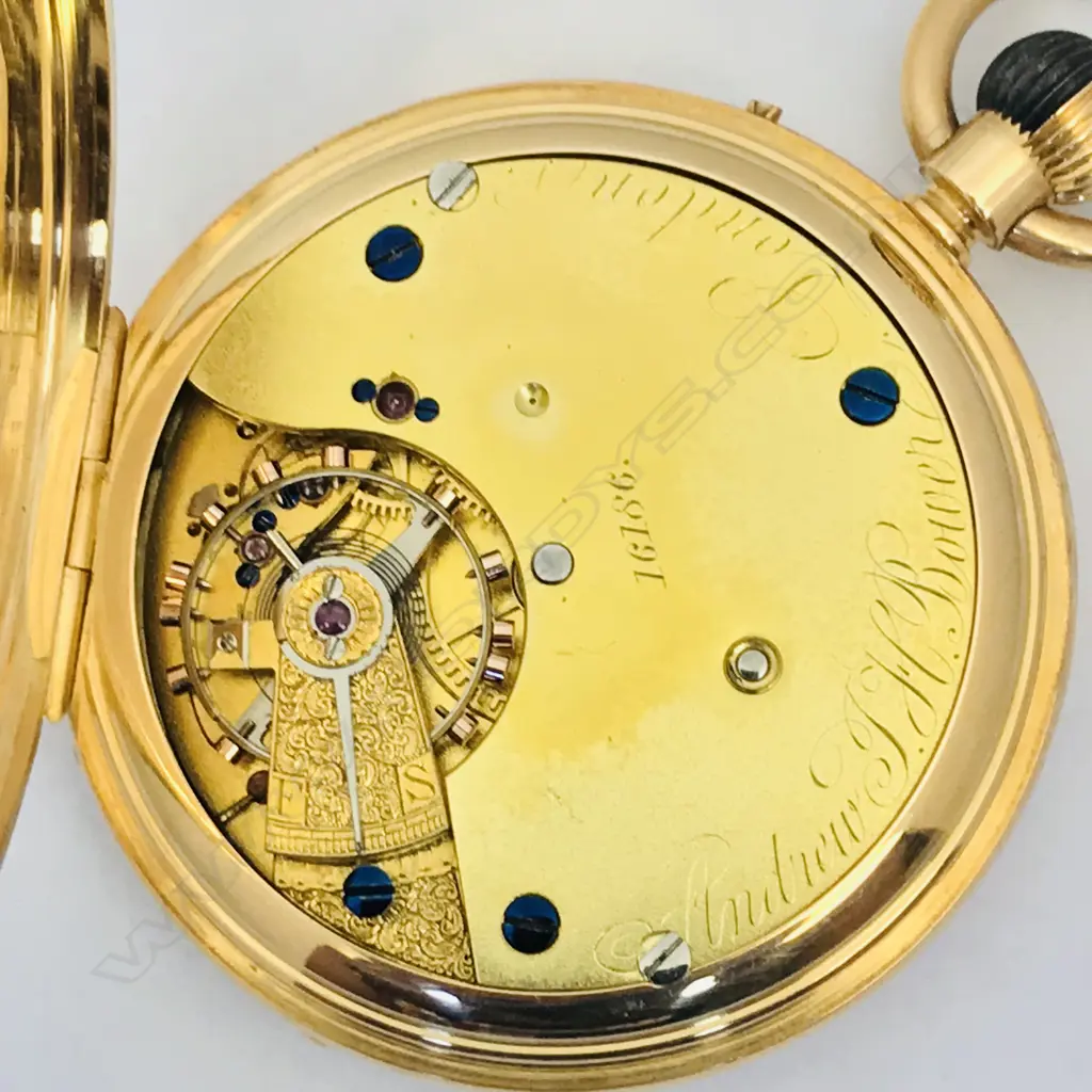 18ct gold hunter pocket watch, by Andrew Bower, London Image 1++