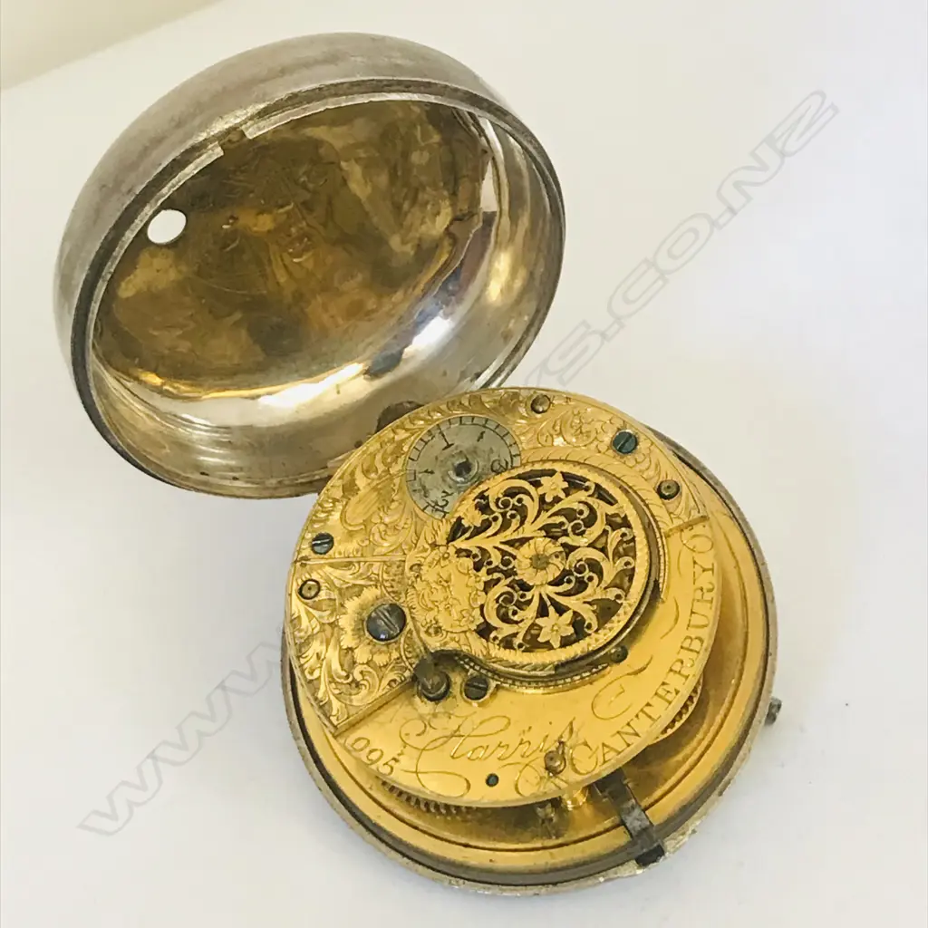 Silver pair case (outer case lacking) pocket watch by Harris, Canterbury, number 995 Image 1++