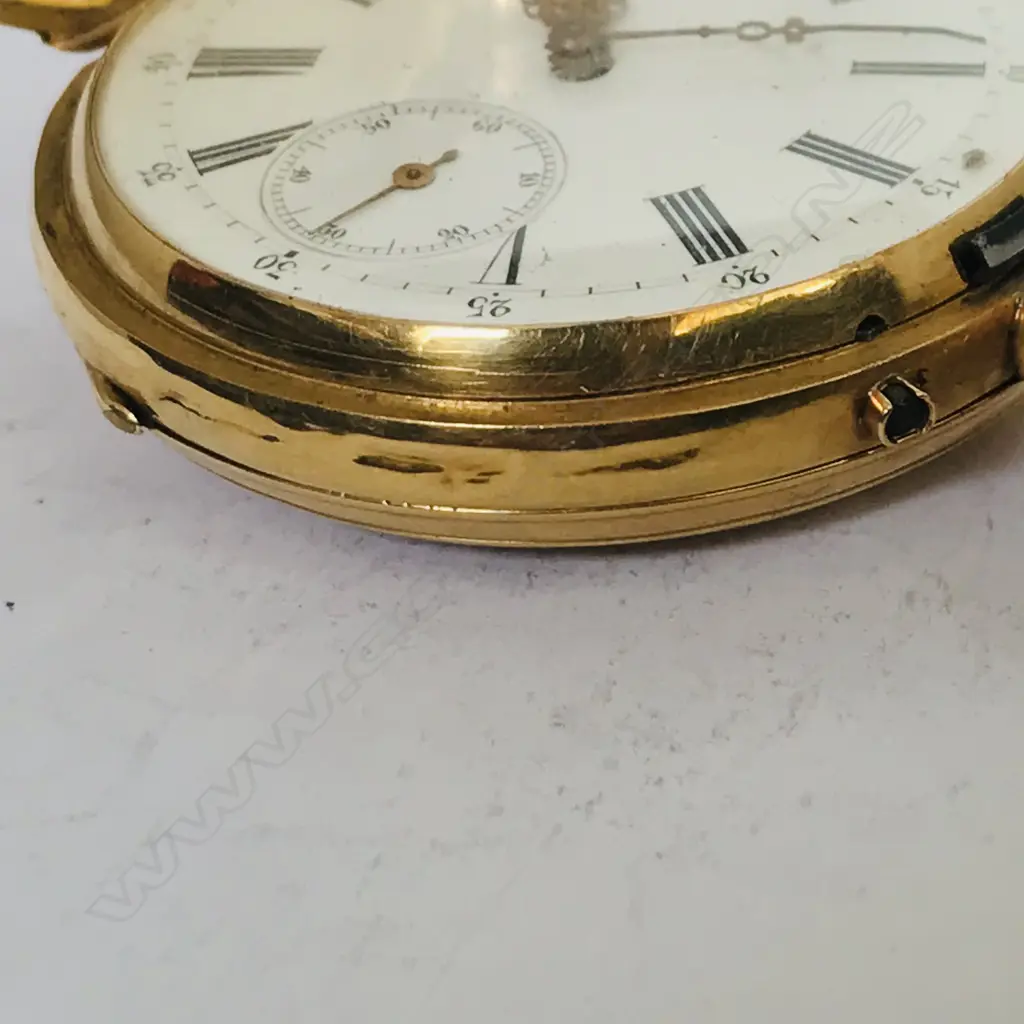18ct gold Continental hunter pocket watch, Image 1++