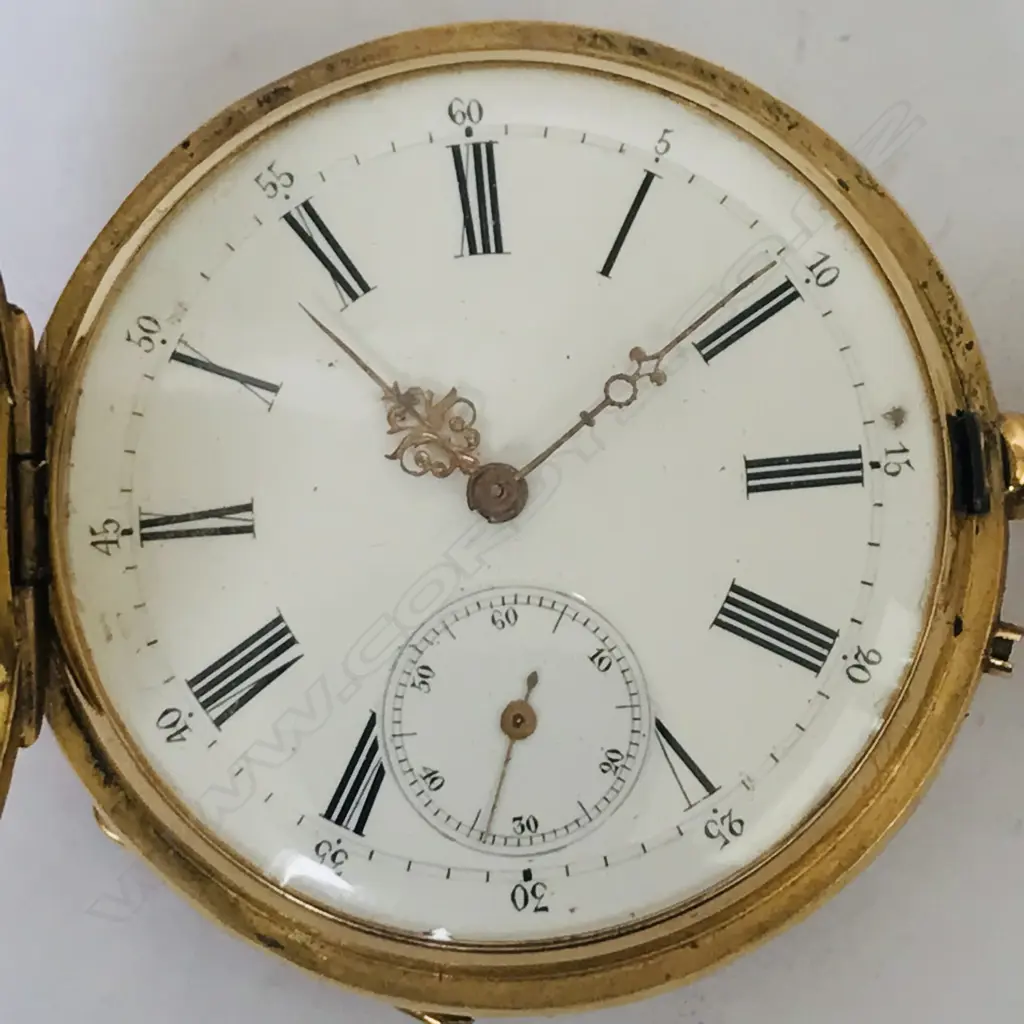 18ct gold Continental hunter pocket watch, Image 1++