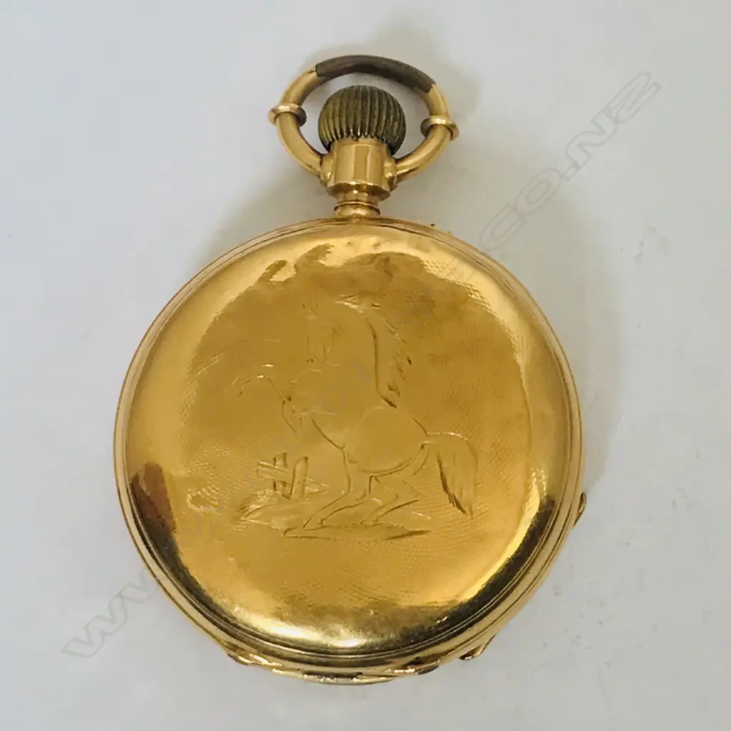 18ct gold Continental hunter pocket watch, Image 1++