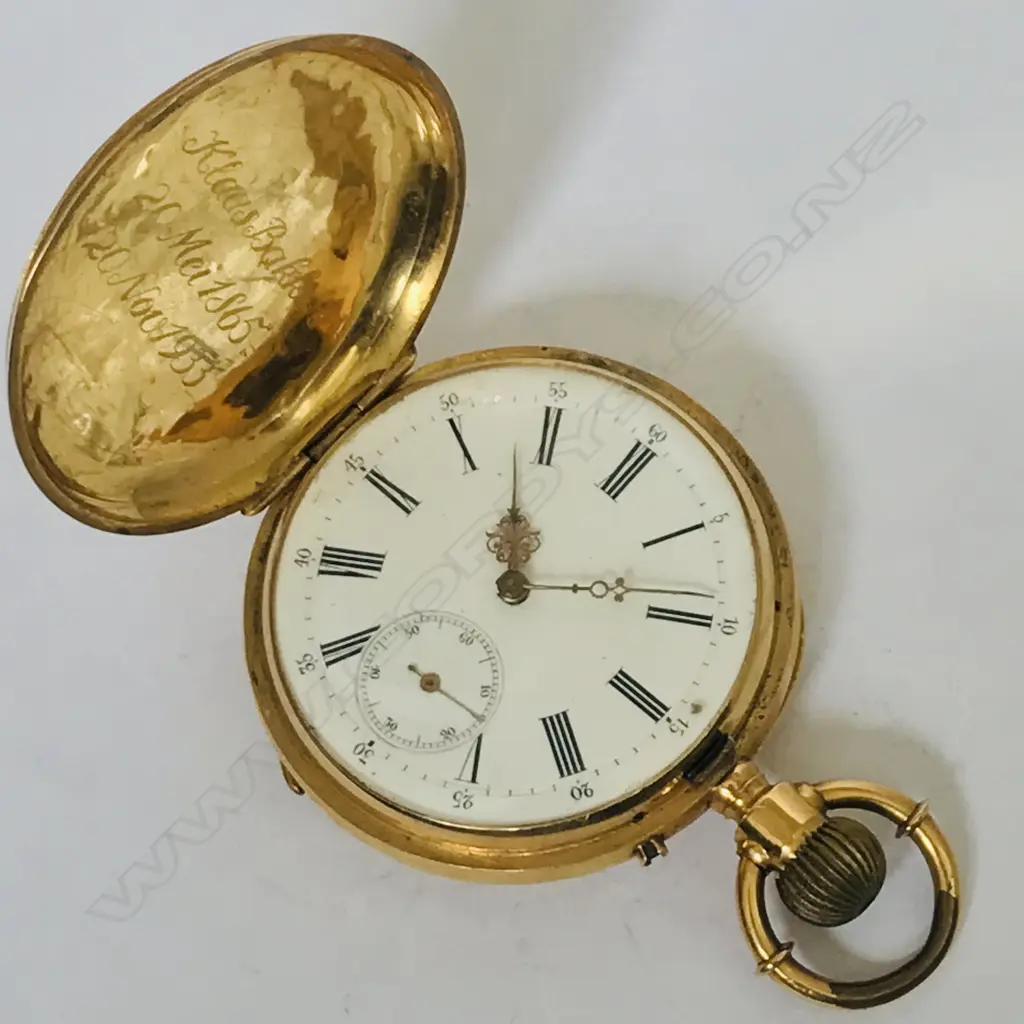 18ct gold Continental hunter pocket watch, Image 1++
