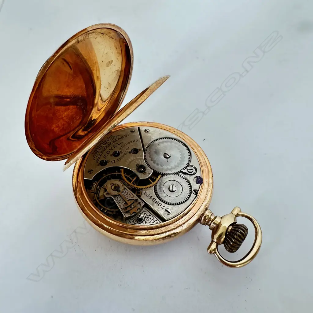 Rolled gold, open face pocket watch by the American Waltham Watch Co., Waltham, Mass. Image 1++