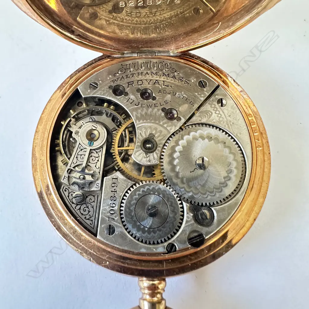Rolled gold, open face pocket watch by the American Waltham Watch Co., Waltham, Mass. Image 1++