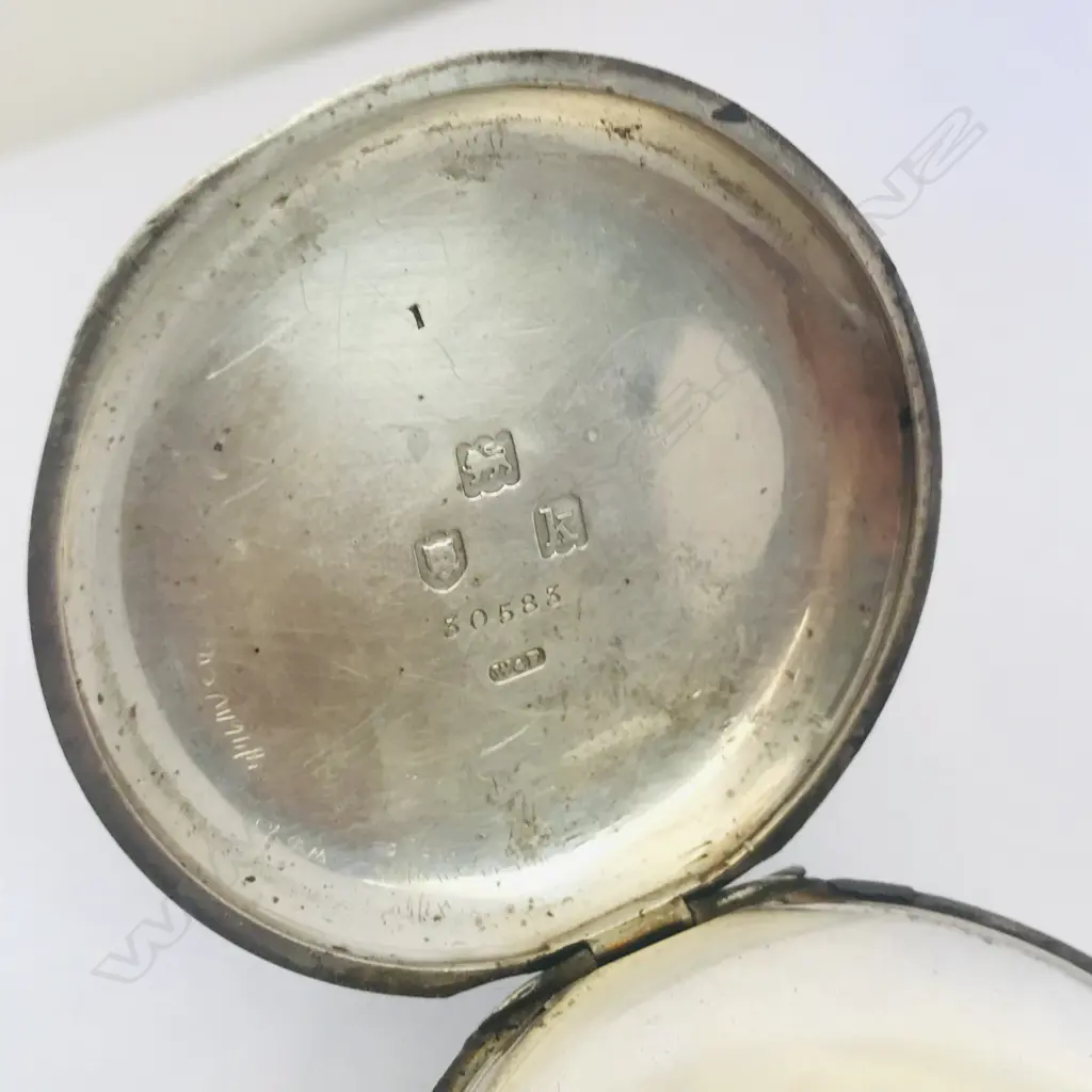 Early 20thC silver open face pocket watch by Usher & Cole. London, number 30583, with military marked movement. Image 1++