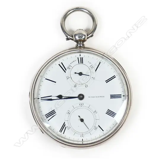 Victorian silver, open face pocket watch by G. H. Hunt, Worcester, number 49374, with power reserve dial,