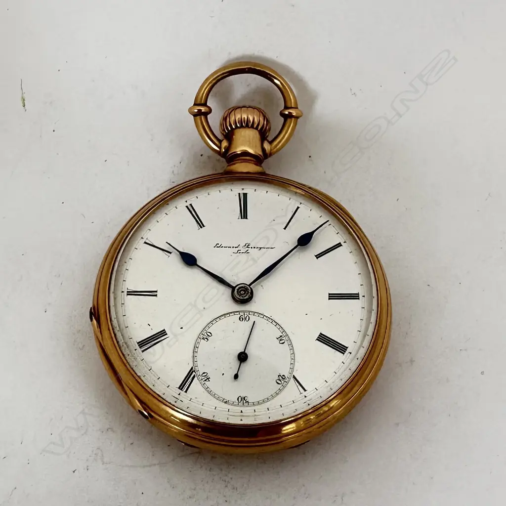 18ct Gold open face Pocket Watch - Edouard Perregaux, Locle, number 7191, Image 1++