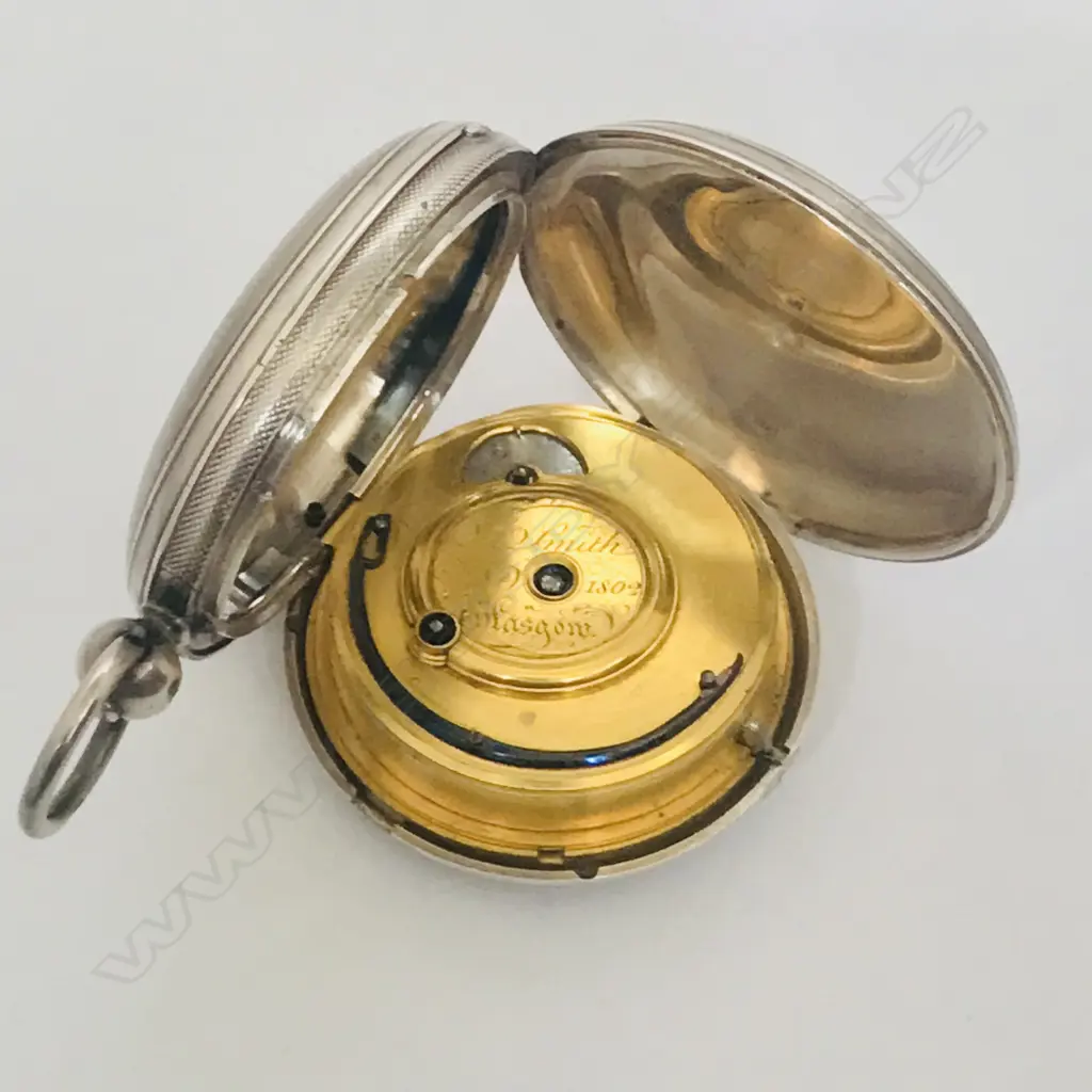 Victorian silver hunter pocket watch by J. Smith, Glasgow, number 1802. Image 1++