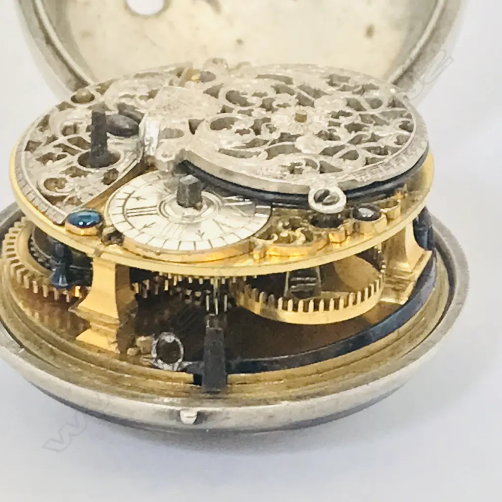 George II silver pair case pocket watch by Jonathan Jordan, Bristol, Image 1++