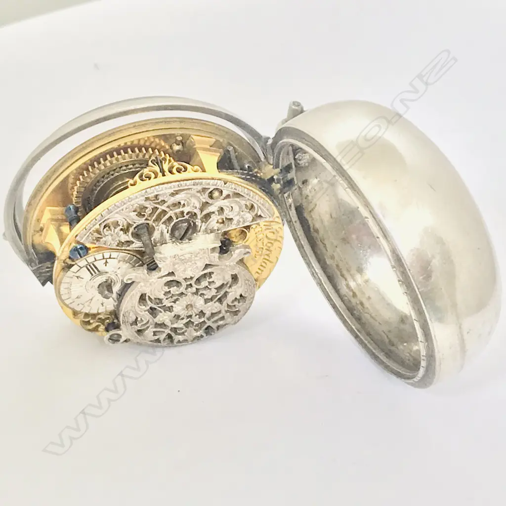 George II silver pair case pocket watch by Jonathan Jordan, Bristol, Image 1++