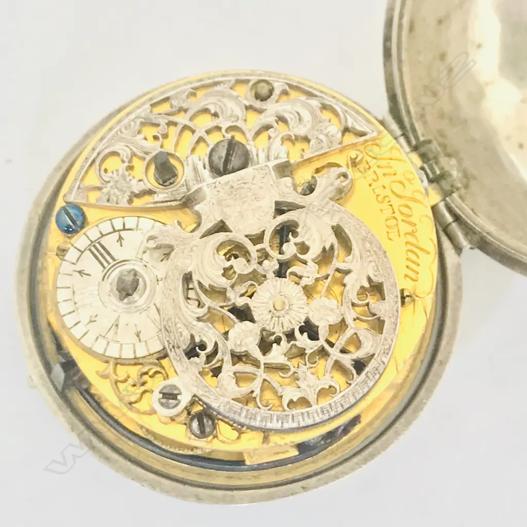 George II silver pair case pocket watch by Jonathan Jordan, Bristol, Image 1++