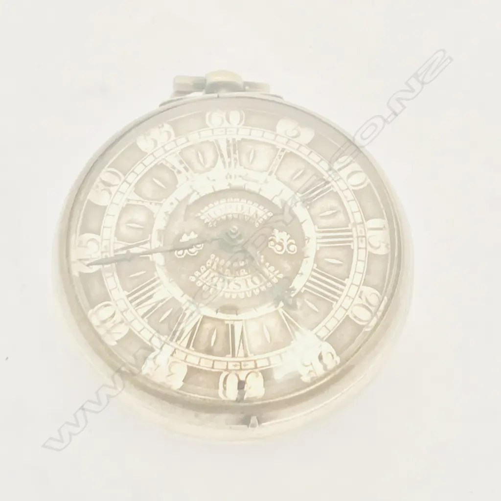 George II silver pair case pocket watch by Jonathan Jordan, Bristol, Image 1++