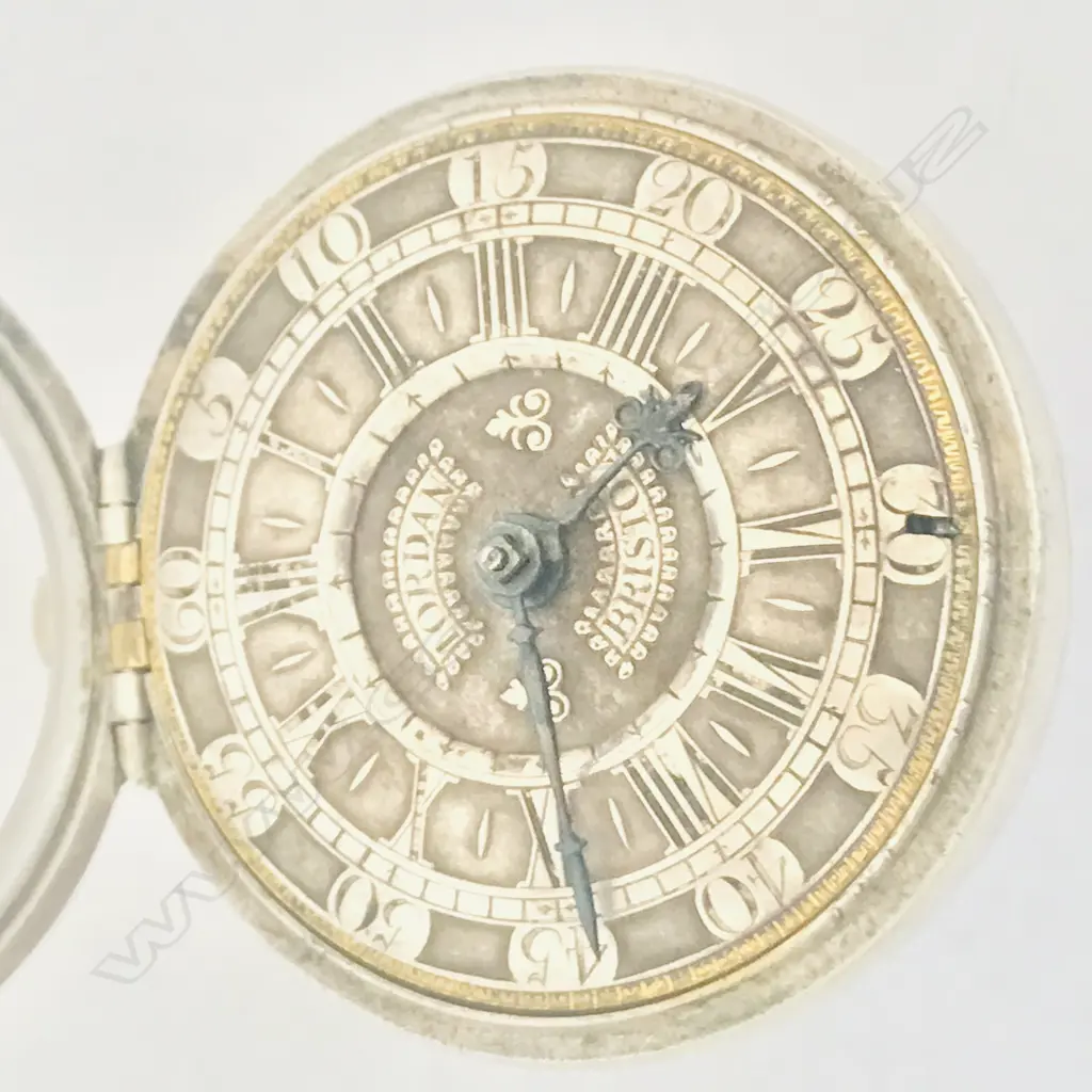 George II silver pair case pocket watch by Jonathan Jordan, Bristol, Image 1++