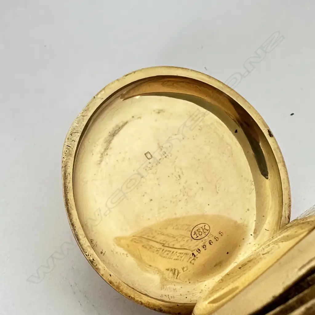 18ct gold hunter pocket watch, with Swiss chronograph movement Image 1++