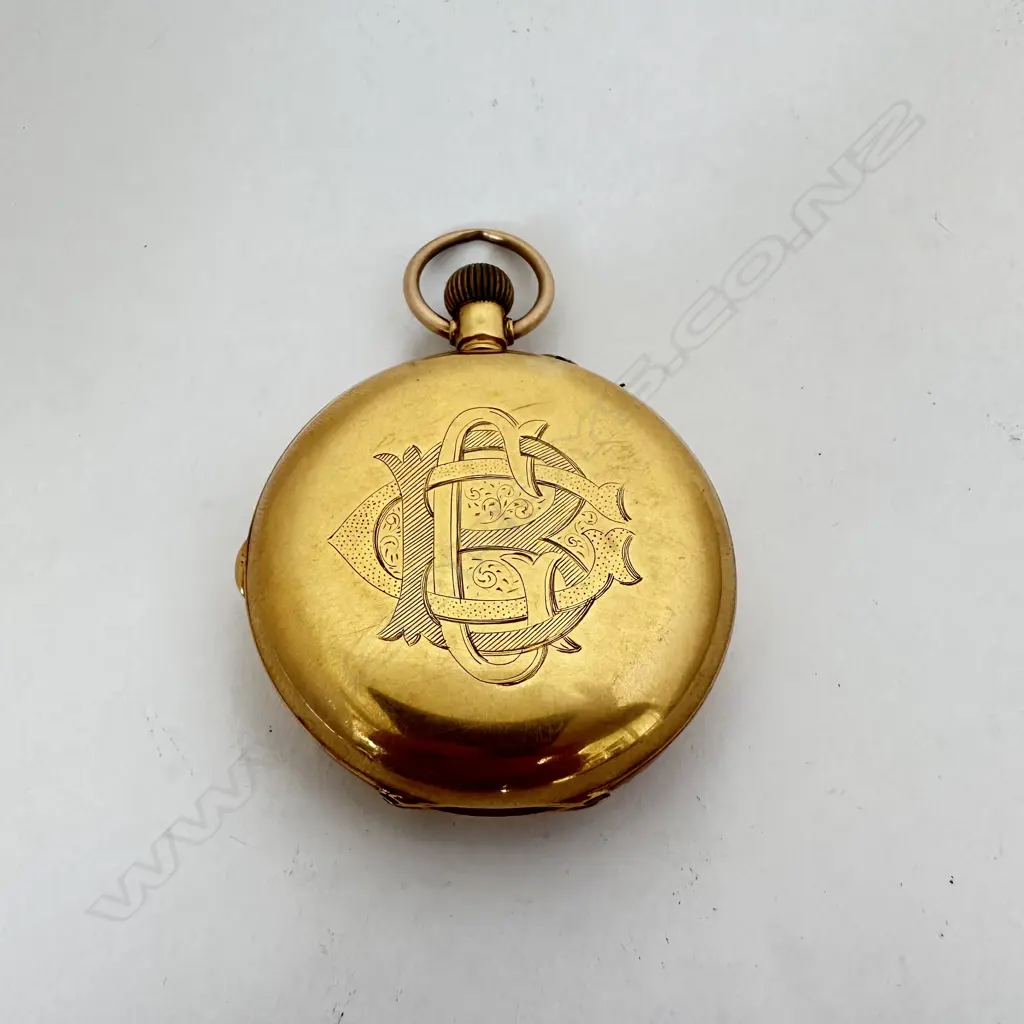 18ct gold hunter pocket watch, with Swiss chronograph movement Image 1++
