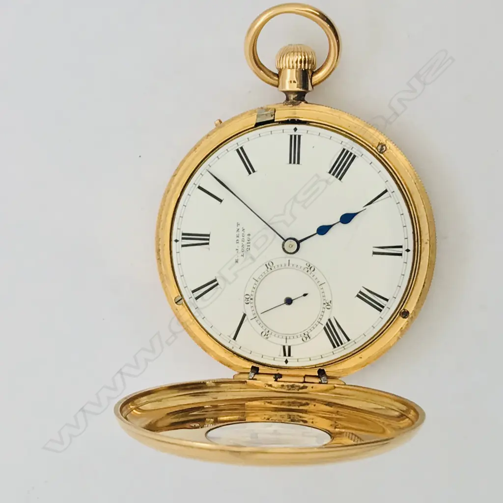 18ct Gold half hunter pocket watch, signed E.J Dent, London, number 21164 Image 1++