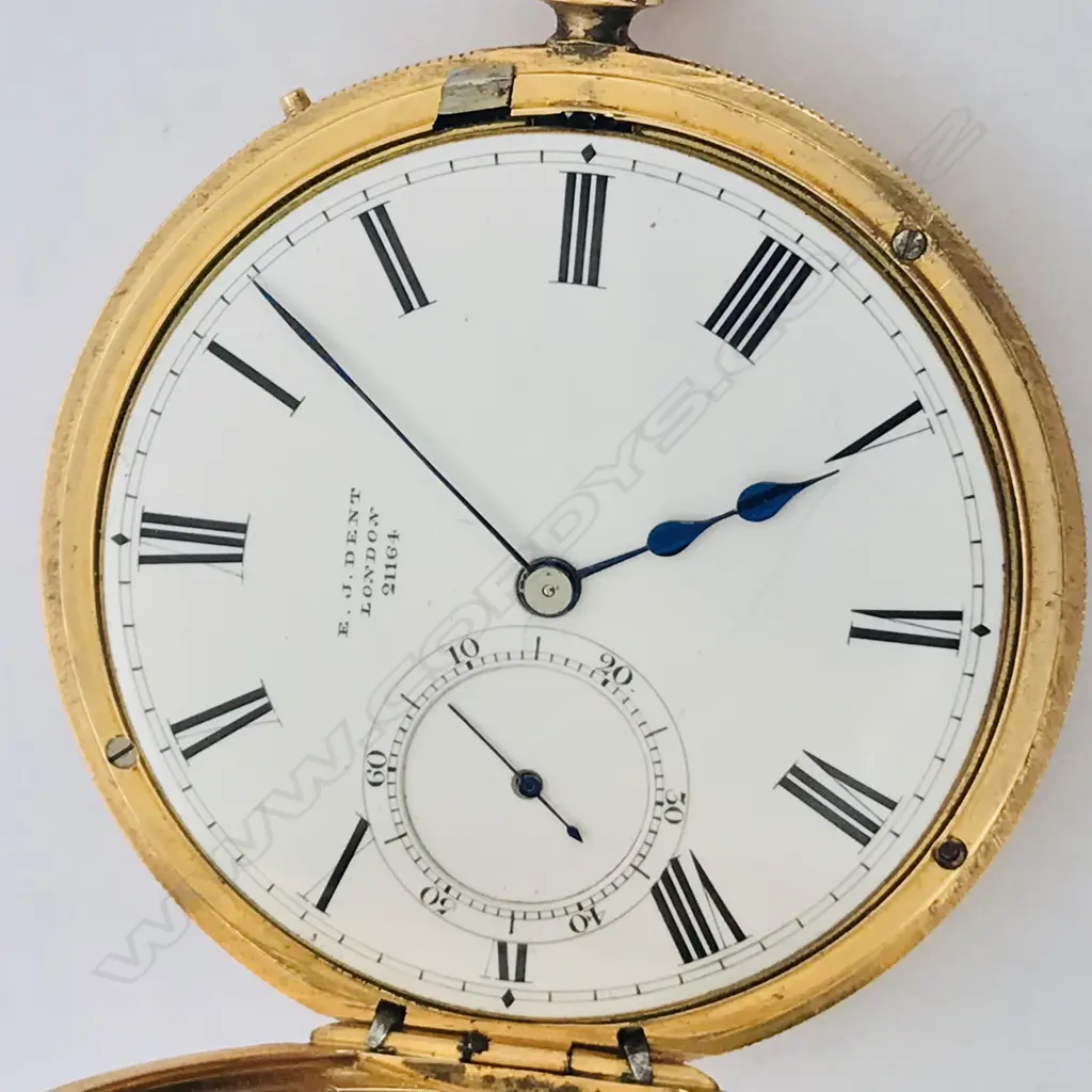 18ct Gold half hunter pocket watch, signed E.J Dent, London, number 21164 Image 1++