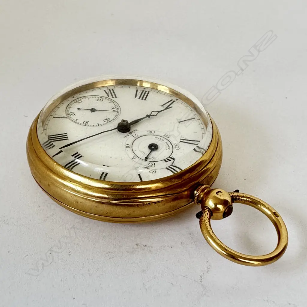 Victorian 18ct gold open face pocket watch with power reserve dial, number 73816 Image 1++