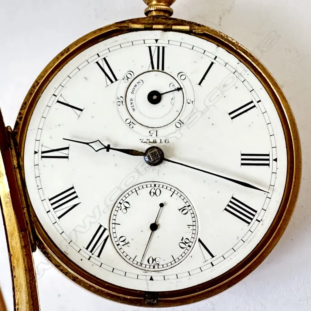Victorian 18ct gold open face pocket watch with power reserve dial, number 73816 Image 1++