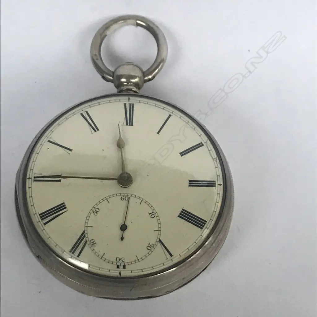 Silver open face, English cylinder, pocket watch by J. T. Ratcliffe, London, number 8709, Image 1++