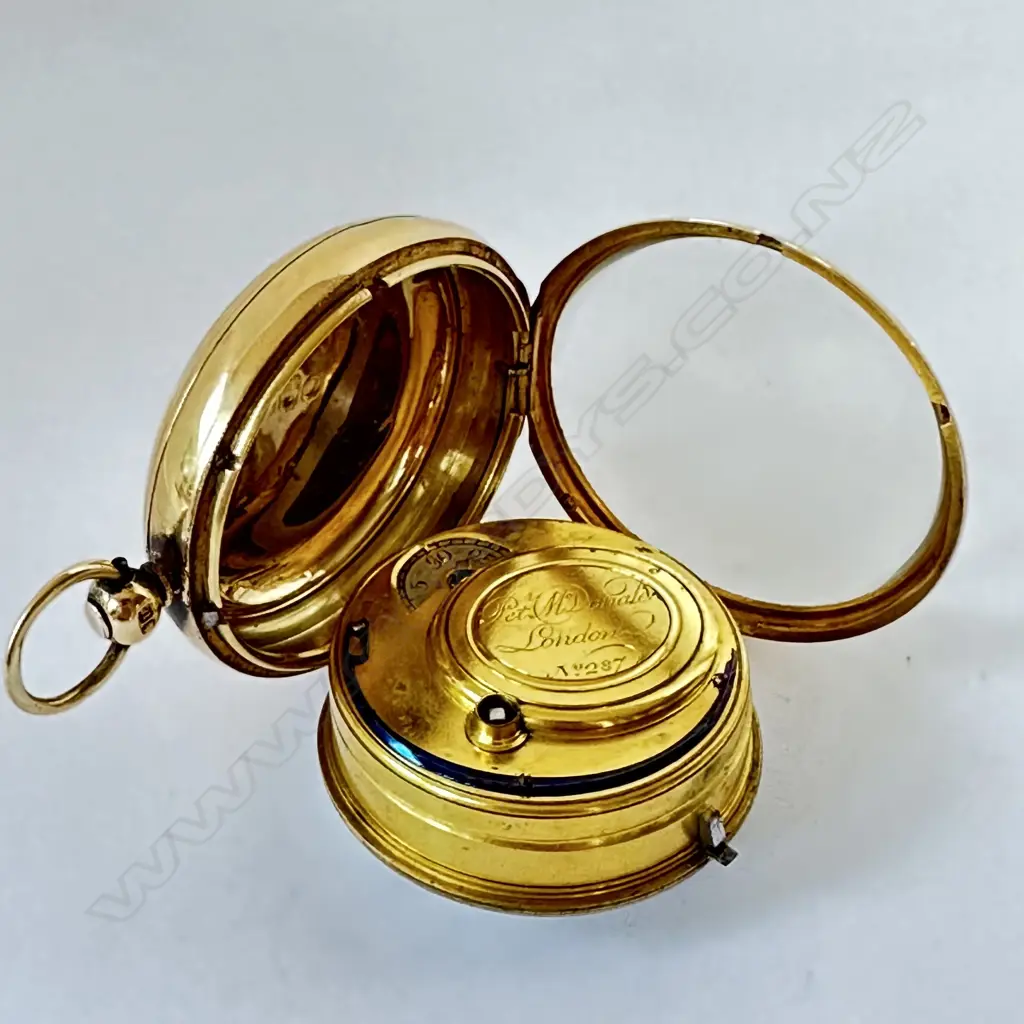 18ct gold open face, English cylinder, pocket watch by Peter McDonald, London, number 287, Image 1++