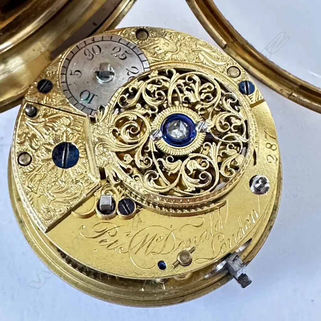 18ct gold open face, English cylinder, pocket watch by Peter McDonald, London, number 287, Image 1++