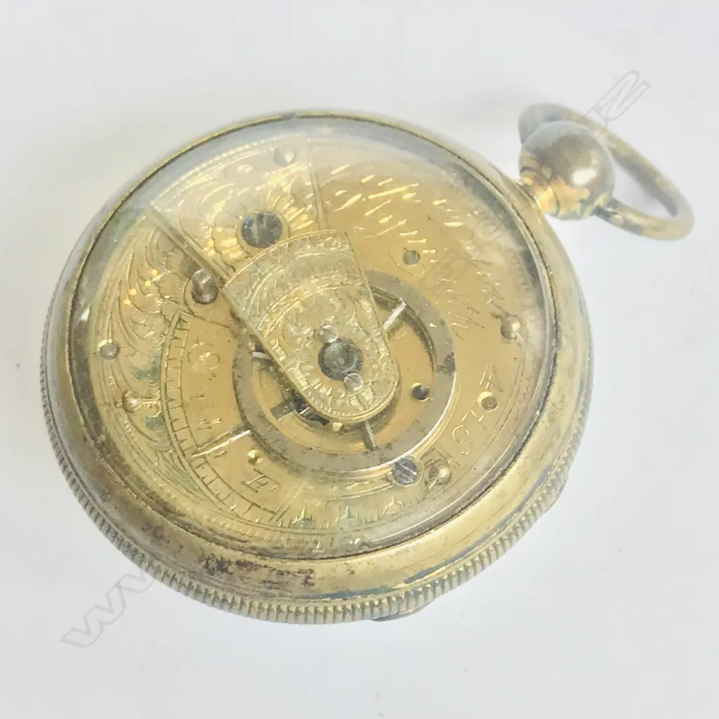 19thC gilt brass cased open faced, exhibition back pocket watch, signed Capt. Davis, Plymouth, number 416 Image 1++