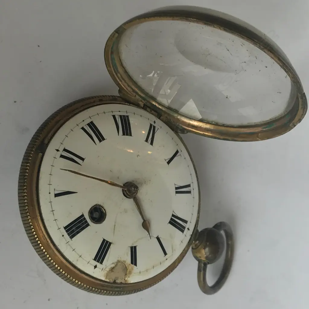 19thC gilt brass cased open faced, exhibition back pocket watch, signed Capt. Davis, Plymouth, number 416 Image 1++