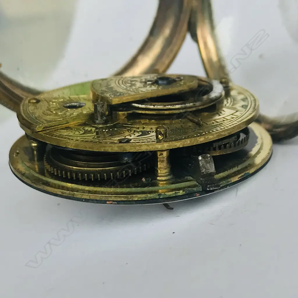 19thC gilt brass cased open faced, exhibition back pocket watch, signed Capt. Davis, Plymouth, number 416 Image 1++