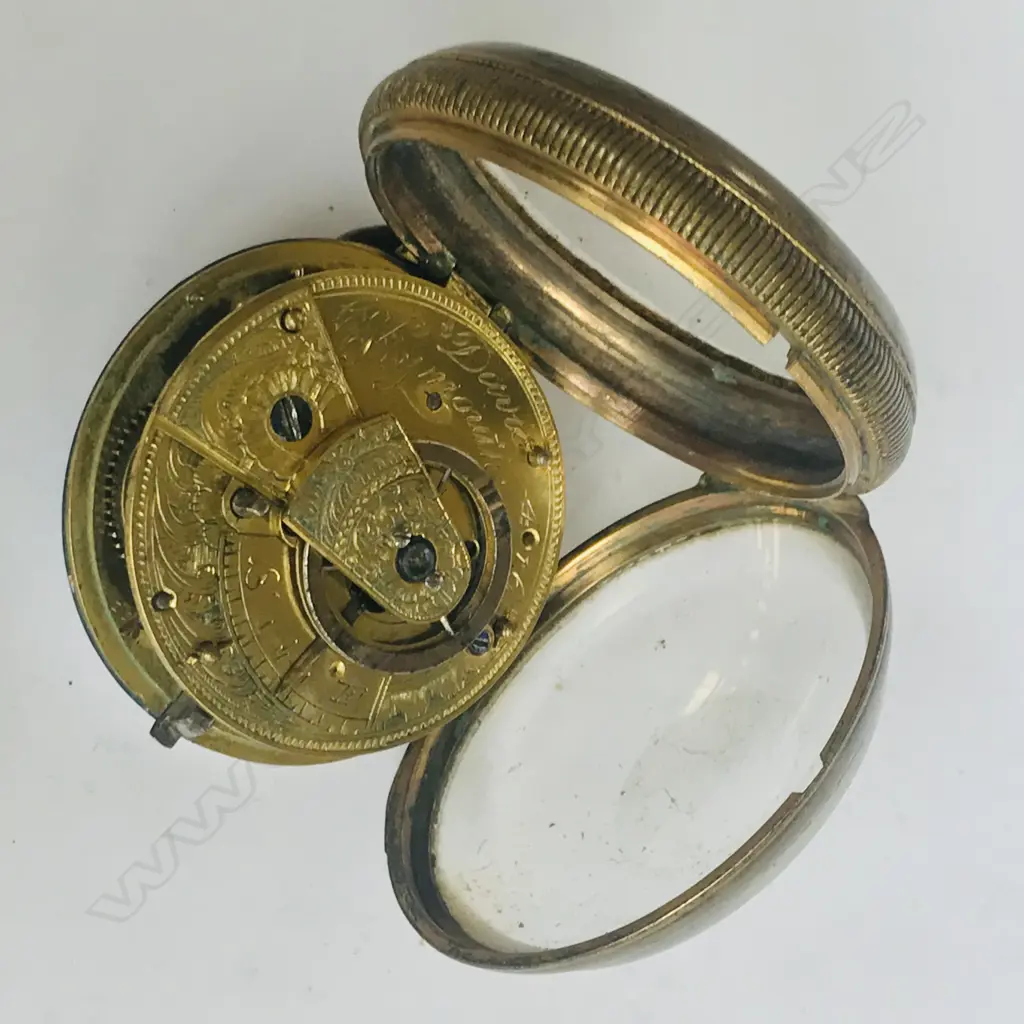 19thC gilt brass cased open faced, exhibition back pocket watch, signed Capt. Davis, Plymouth, number 416 Image 1++