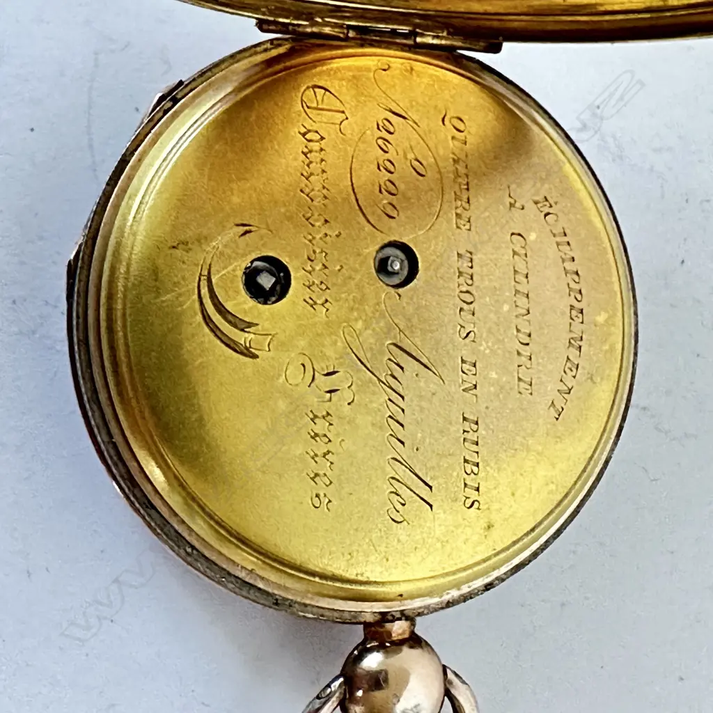 Swiss gold plated, keywind, jump hour, cylinder pocket watch by Courvoisier Frères (Swiss 1842-1882), Image 1++