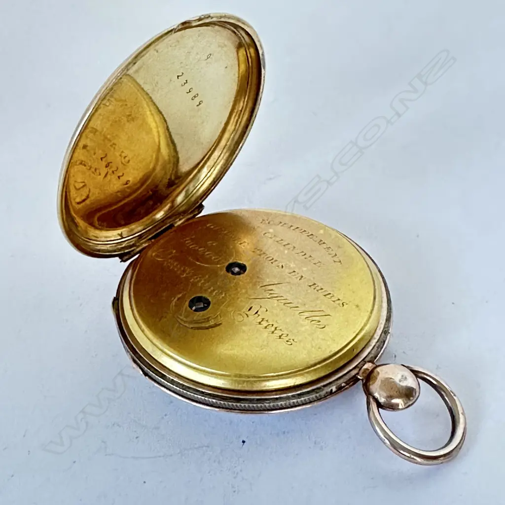 Swiss gold plated, keywind, jump hour, cylinder pocket watch by Courvoisier Frères (Swiss 1842-1882), Image 1++